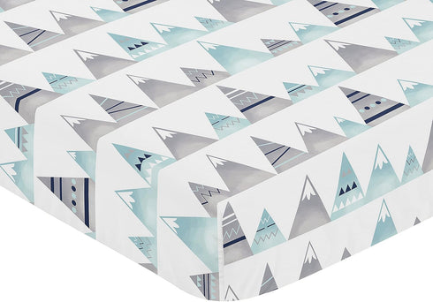 Navy Blue, Aqua and Grey Aztec Baby or Toddler Fitted Crib Sheet for Mountains Collection by Sweet Jojo Designs...