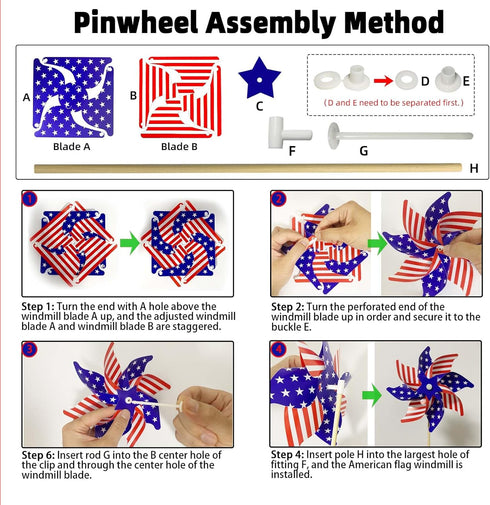 36 Pcs 4th of July Patriotic Decorations, Memorial Day Pinwheels and Flags Small Fourth of July Red White and Blue Stars Stripes Kids Windmills In...