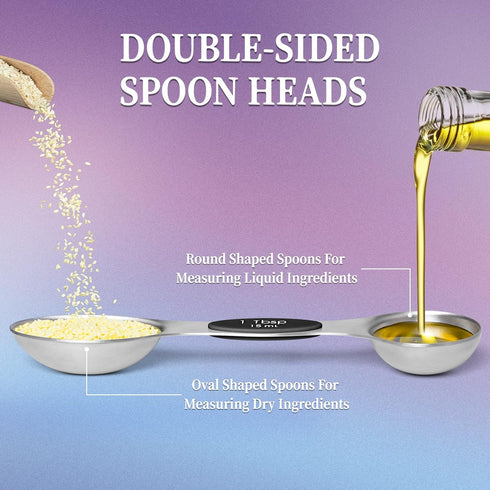 Magnetic Measuring Spoons Set of 8 with Leveler, Stainless Steel Metal Measuring Spoon, Dual Sided for Measuring Dry and Liquid Ingredients, Teasp...