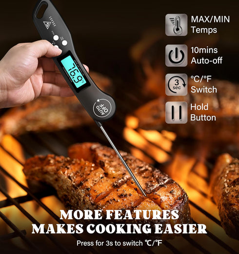 DOQAUS Digital Meat Thermometer, 2 Pack Instant Read Food Thermometer for Cooking, Kitchen Probe with Backlit & Reversible Display, Cooking Temper...