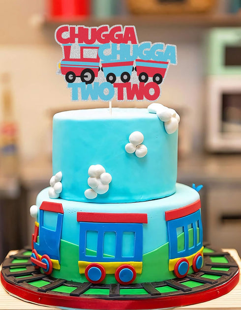 PANHUI Chugga Chugga Two Two Cake Topper,2nd Birthday Railroad Party Decorations,Train Birthday Cake Decora,Second Birthday Baby Shower Prop Party...