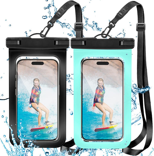 2 Pack Waterproof Phone Pouch with Adjustable Lanyard for iPhone 15 14 13 12 Pro Max, for Samsung Galaxy S24/S23 up to 7.5", IPX8 Water Proof Phon...