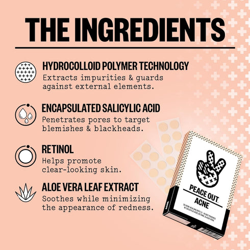 Peace Out Skincare Acne Dots, Hydrocolloid Pimple Patches Help Clear Blemishes Overnight, Fast Acting Anti-Acne Solution (10 dots)...