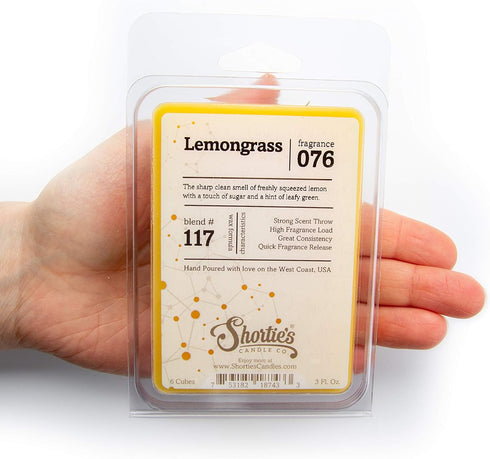 Shortie's Candle Company Lemongrass Wax Melts - Formula 117-1 Highly Scented 3 Oz. Bar - Made with Natural Oils - Fresh & Clean Air Freshener Cube...