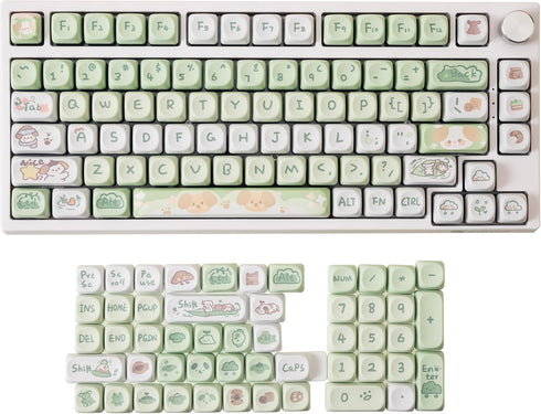 GK GAMAKAY 132 Keys Green&White Keycaps Set, MOA Profile PBT Thermal Sublimation Keycap Set for 61/68/75/80/84/87/98/104/108 Layout Mechanical Gam...