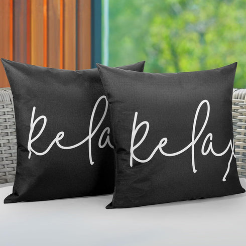 Waterproof Outdoor Throw Pillow Cover, 2 Pack Relax Printing Throw Pillow Case UV Protection Garden Cushion Cover for Patio Sofa Couch Balcony Chr...