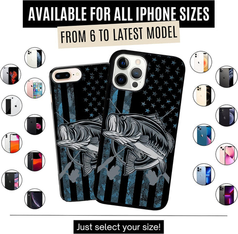 Camo American Flag Bass Fishing Gift Love Fishing Fisherman Case - Compatible with iPhone 14 Pro - Durable Non-Slip TPU Rubber Shockproof Slim Cas...
