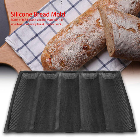 Estink Silicone Pan, Oblong Shape Bread Molds French Bread Baking French Bakeware Tray 5 Loaf NonStick Baking Liners Mat for Frozen Dough Whole-Wh...