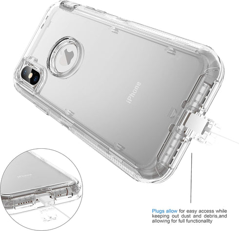 MXX iPhone Xs Max Heavy Duty Case 3 in 1 Layers Rugged Rubber Shockproof Protection Cases Cover and Support Wireless Charging - (Clear HD)...