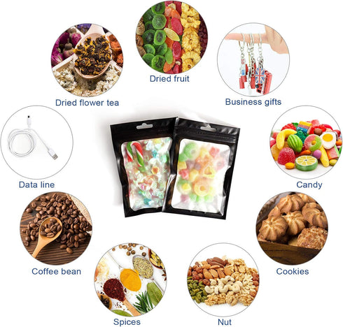100Pcs Black Smell Proof Bags, Resealable Mylar Bags with Clear Window, Small Foil Packaging Pouch for Food Storage, Candy, Jewelry, Lip Gloss, Pa...