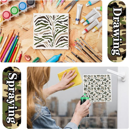 9 Pcs Camo Stencils for Spray Paint, Camouflage Spray Paint Templates Camo Pattern Stencil Kit Camo Paint Stencils for Boat Metal DIY Crafts...