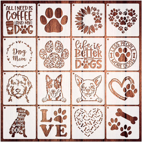 16 Pieces Dog Stencils Dog Paw Stencil for Painting on Wood Reusable Painting Templates for DIY Crafts Scrapbook Sign Shirt Canvas (16 Dog)...