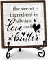 Kitchen Shelf Decor Wood Sign, The Secret Ingredient Is Always Love And Butter Wood Sign, 5x5IN Wooden Sign Comes With Iron Stand, Perfect For Far...