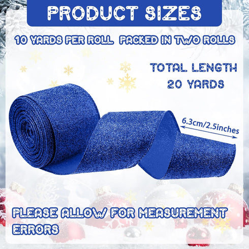 Cindeer 2 Rolls Christmas Glitter Wired Edge Ribbon Glitter Ribbon Wired Fabric Ribbons for Gifts Wrapping Garland Card Craft Wreath Holiday Party...