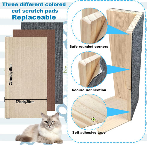 2Pcs Cat Scratch Mats 23.6”x11.8”, 24" Tall Couch Corner Scratching Post Carpet Replaceable Self-Adhesive Cat Scratching Post Carpet Cat Tree Shel...