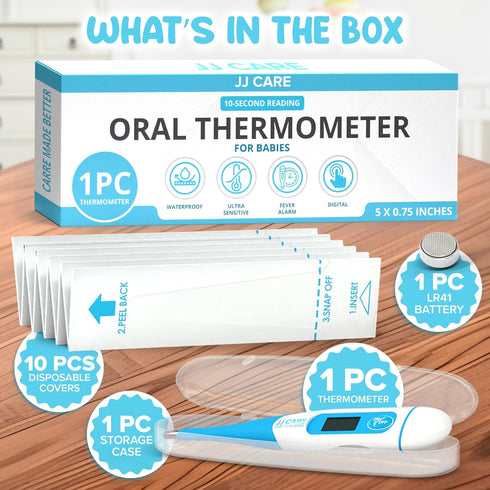 JJ CARE Oral Thermometer with LCD Display, Calibrated Oral Thermometer for Babies and Adults, 10 Seconds Fast Reading Oral Digital Thermometer for...