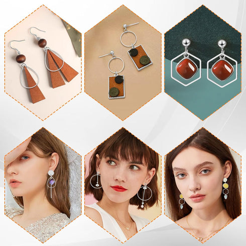 60pcs Hoop Earrings for Jewelry Making,Earring Finding Hoop Hypoallergenic Teardrop Hexagon Round Earring Hoop Open Bezel Pendant Frame for DIY Ea...