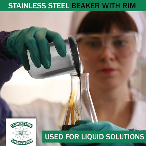 Stainless Steel Beaker with Rim - Low-Form Beakers for Science - Industrial-Grade Chemistry Lab Equipment, High Heat Tolerance - Scientific Labora...