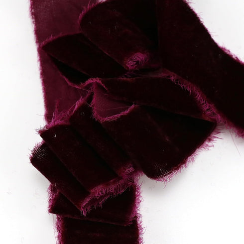 Burgundy Velvet Ribbon 1.5 Inch Maroon Frayed Silk Velvet Ribbon Rustic Burgundy Christmas Velvet Ribbon Gift Ribbon Raw Edge Boho Ribbon Wedding ...
