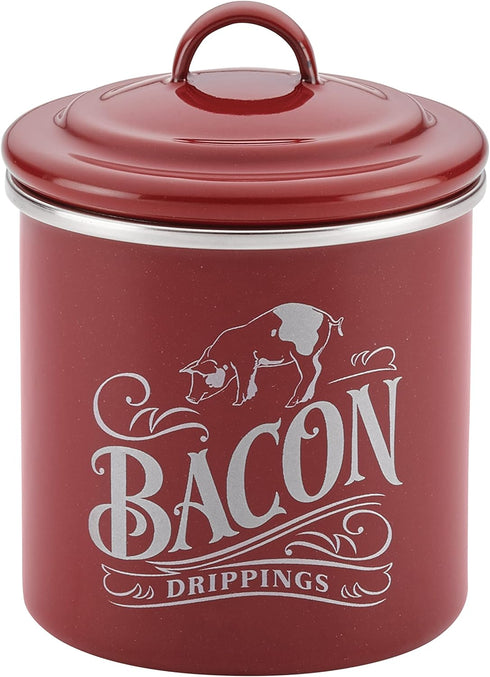 Ayesha Curry Enamel on Steel Bacon Grease Can / Bacon Grease Container - 4 Inch, Red...
