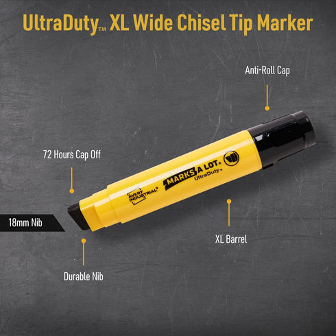 AVERY Marks A Lot UltraDuty Permanent Markers, XL Wide 18mm Chisel Tip, Water Resistant, 1 Black Industrial Marker (29865)...