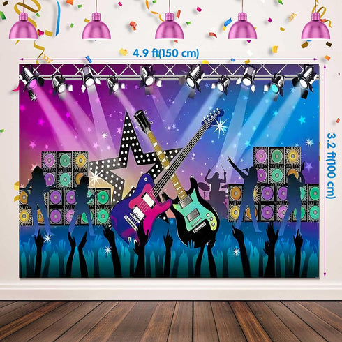 Inflatable Rock Star Toy Set 80s 90s Party Decorations Blow up Party Props Musical Instrument Include Inflatable Backdrop Banner, Microphone, Guit...