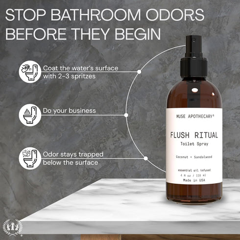 Muse Apothecary Flush Ritual - Aromatic & Refreshing Toilet Spray, Use Before You Go, 4 oz, Infused with Natural Essential Oils - Coconut + Sandal...
