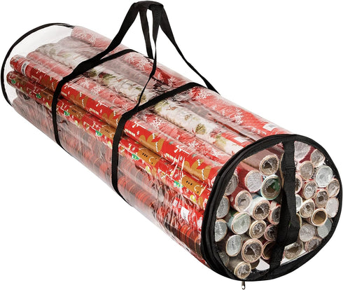 Handy Laundry Clear Wrapping Paper Storage Bag - Transparent Design, Dual Zipper and Two Handles for Easy Carrying. Store Up to 25 Standard 40-Inc...