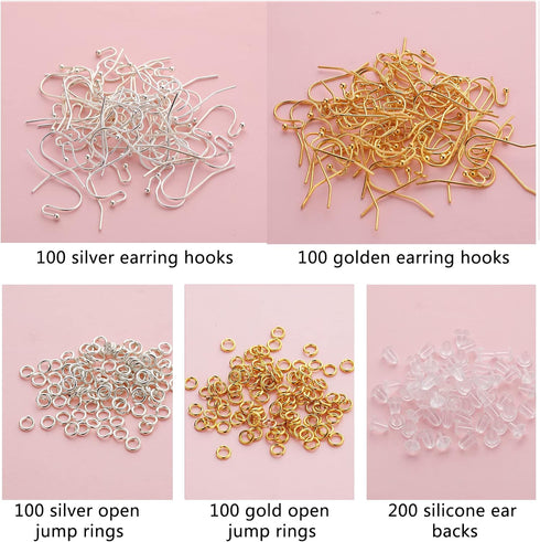 Earring Hooks 600pcs Hypoallergenic Earring Making kit with Jump Rings and Clear Silicone Earring Backs Stoppers(Silver and Gold)...