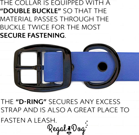Regal Dog Products Medium Blue Waterproof Dog Collar with Heavy Duty Black Hardware Buckle & D Ring | Vinyl Coated, Adjustable Biothane Dog Collar...