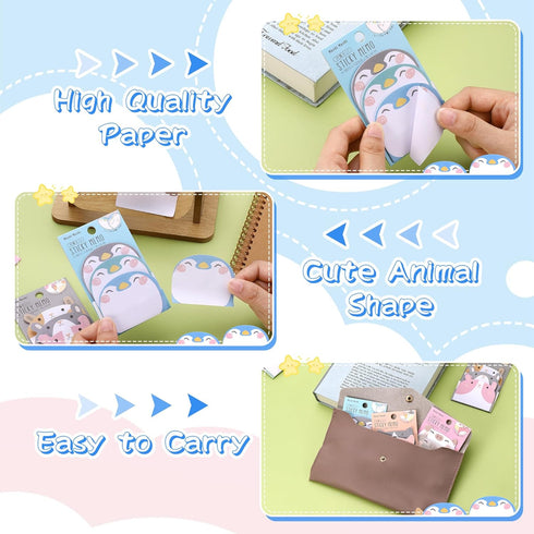 Cute Sticky Notes, 6 Pack 270 Sheets Kawaii Cartoon Animal Sticky Notes, Mini Cartoon Notes Animals Shape Markers Flags Self-Stick Memo Pads for S...