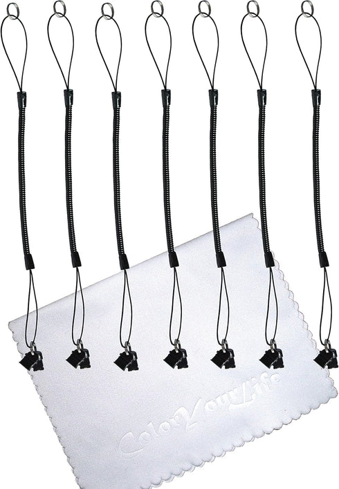 Elastic Tether Coiled Spring Lanyards with USB Type C and Lightning Port Plug for Stylus Pens and Small Items (7 Pack, Black)......