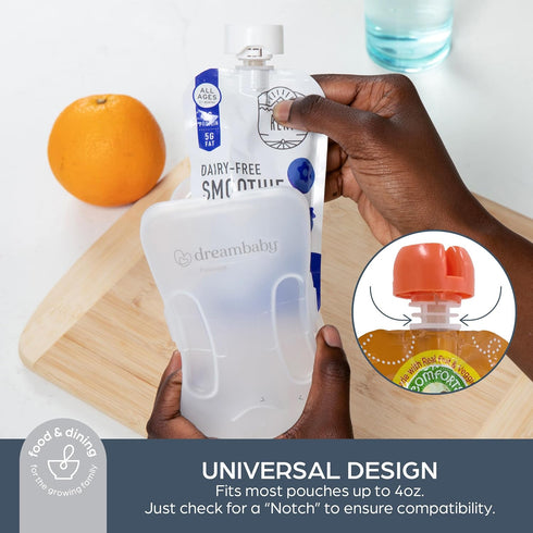 Dreambaby Pouch Pal Self-Feeding Baby Food Pouch Holder - No Squeeze, No Spill, No Mess Reusable Container for Baby Led Weaning...