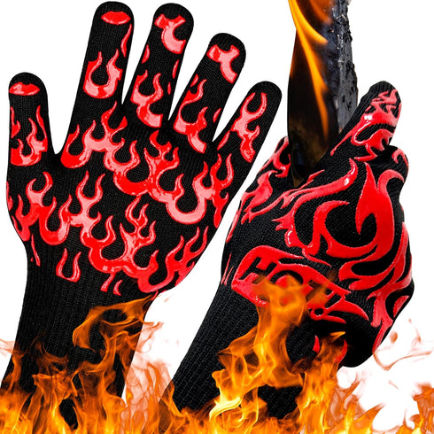 UBeesize Thickened BBQ Gloves (Flame), 1472°F Heat Resistant Grill Gloves, 14 inch Lengthen Fireproof Oven Gloves for Cooking, Non-Slip Fire Glove...