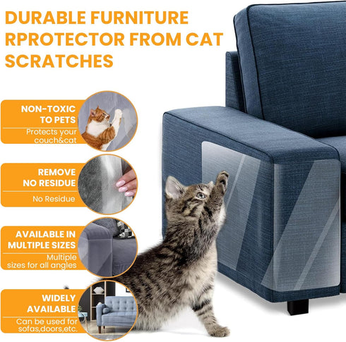 Cat Scratch Deterrent Sofa Furniture Protectors, Clear Self-Adhesive Couch Pads from Cats Scratching, Door Wall Anti Pet Scratch Tape Guards, 10 P...