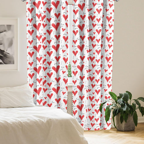 Ambesonne Love Window Curtains, Hand Written I Love You Phrases Heart Valentines Day Inspiration, Lightweight Decorative Panels Set of 2 with Rod ...