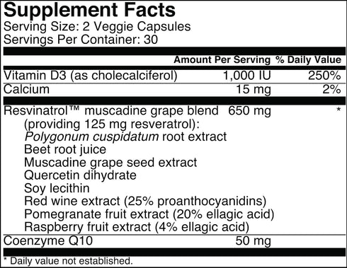 Capsules, 60 Count- Resveratrol Supplement Supports Healthy Aging, Heart Health, and Immune Function with Quercetin, Grape Seed Extract, Vitamin D...