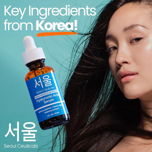 SeoulCeuticals Korean Hyaluronic Acid Serum For Face - High Molecular Weight & Low Molecular Weight Hyaluronic Acid - Centella Serum + Propolis. 1...
