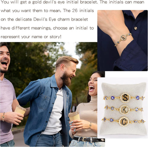 Dcfywl731 Gold Evil Eye Initial Bracelets Anklet for Women Mal De Ojo Letter Bracelets Anklet Hamsa Bracelet for Men Evil Eye Beaded Bracelets for...