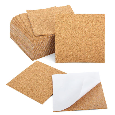 Blisstime 30 Pieces Self-Adhesive Cork Sheets 4"x 4" for DIY Coasters, Square Cork Tiles with Strong Self Adhesive Backing...