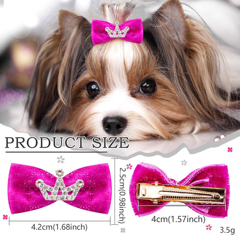 Dog Hair Crown Bows with Clips for Small Dogs, Bulk 20pcs Cute Handmade Pet Dog Bows Girl Clips, Puppy Yorkie Dog Hair Grooming Bowknot Alligator ...