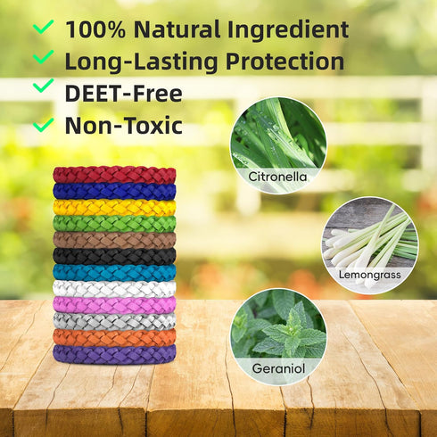 12 Pack Mosquito Repellent Bracelets, DEET-Free, Individually Wrapped PU Leather Insect & Bug Repellent Wrist Bands...