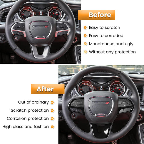 Steering Wheel Cover Trim Interior Accessories Decoration Kit for 2015-2021 Dodge Challenger Charger, for 2014-2021 Dodge Durango & Jeep Grand Che...