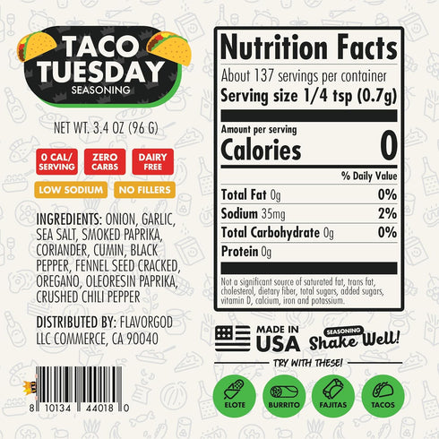 Flavor God 2 Bottles Taco Tuesday Seasoning Mix Natural Healthy Spice Blend For Grilling Chicken, Beef, Seafood, Vegetables, Salad, Tacos, Pizza, ...