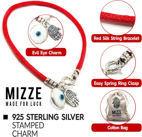 3 in 1 Evil Eye Charm Bracelet for Luck with Silver Hamsa Hand of Fatima Protection Charm on Lucky Red String - 7" Stylish Bracelet for Women, Mom...