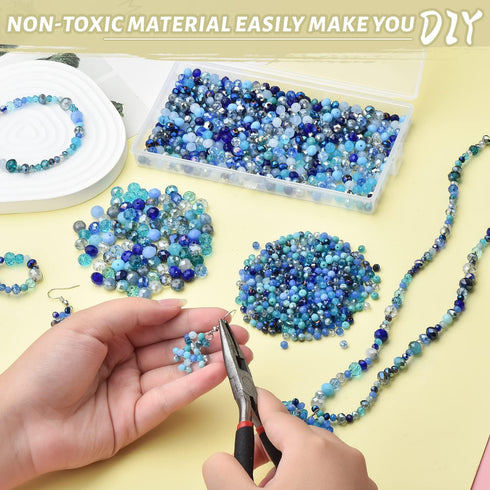 KINGSHINE 4/6/8mm Crystal Glass Beads,3 Sizes Total 1000pcs Faceted Briolette Rondelle Beads with Container,Loose Spacer Beads for DIY Beading Pro...