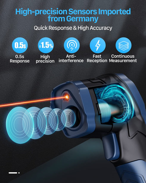 Eventek Infrared Thermometer, -58°F~1112°F (-50°C~600°C) Non-Contact Digital Temperature Gun for Cooking, Pizza Oven, Grill & Engine, Laser Thermo...