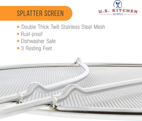 U.S. Kitchen Supply Stainless Steel Splatter Guard 13" Fine Mesh Cover, Grease & Oil, Splatter Screen for Frying Pan, Cooking Pots, with Resting F...