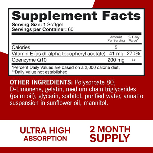 Qunol CoQ10 200mg Softgels, Ultra CoQ10 - Ultra High Absorption Coenzyme Q10 Supplements - Antioxidant Supplement for Vascular and Heart Health & ...