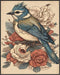 Posterizer 1 pcs- Blue bird standing on red and white flowers-Art for Animal Lovers-Floral Botanical Art- Gift for Men Women Teens-Decor for Home...